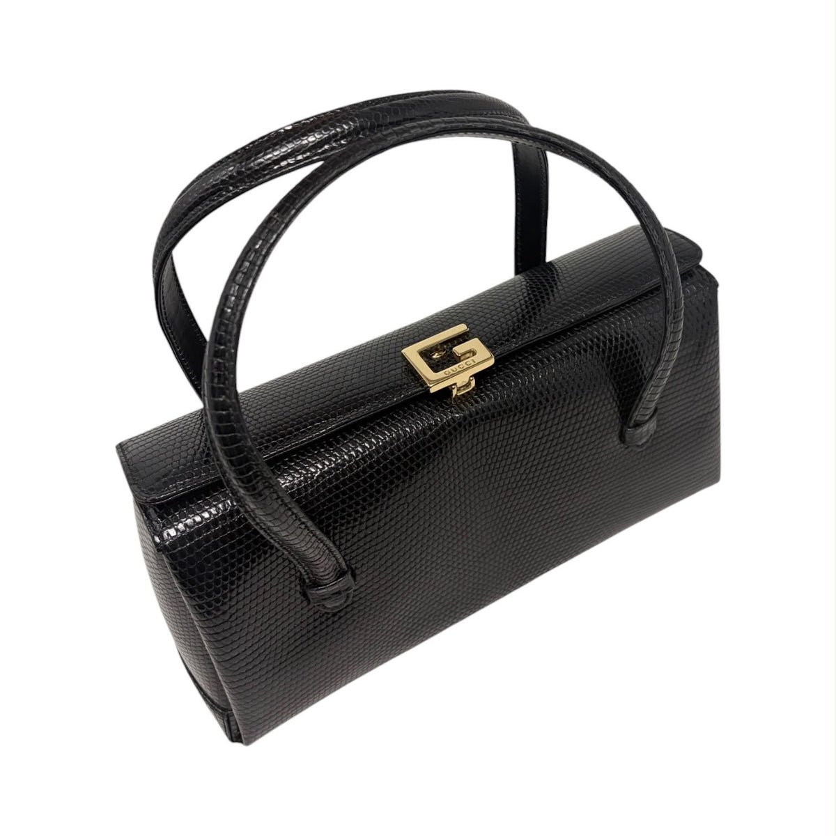 Gucci Black Snakeskin Top Handle Bag