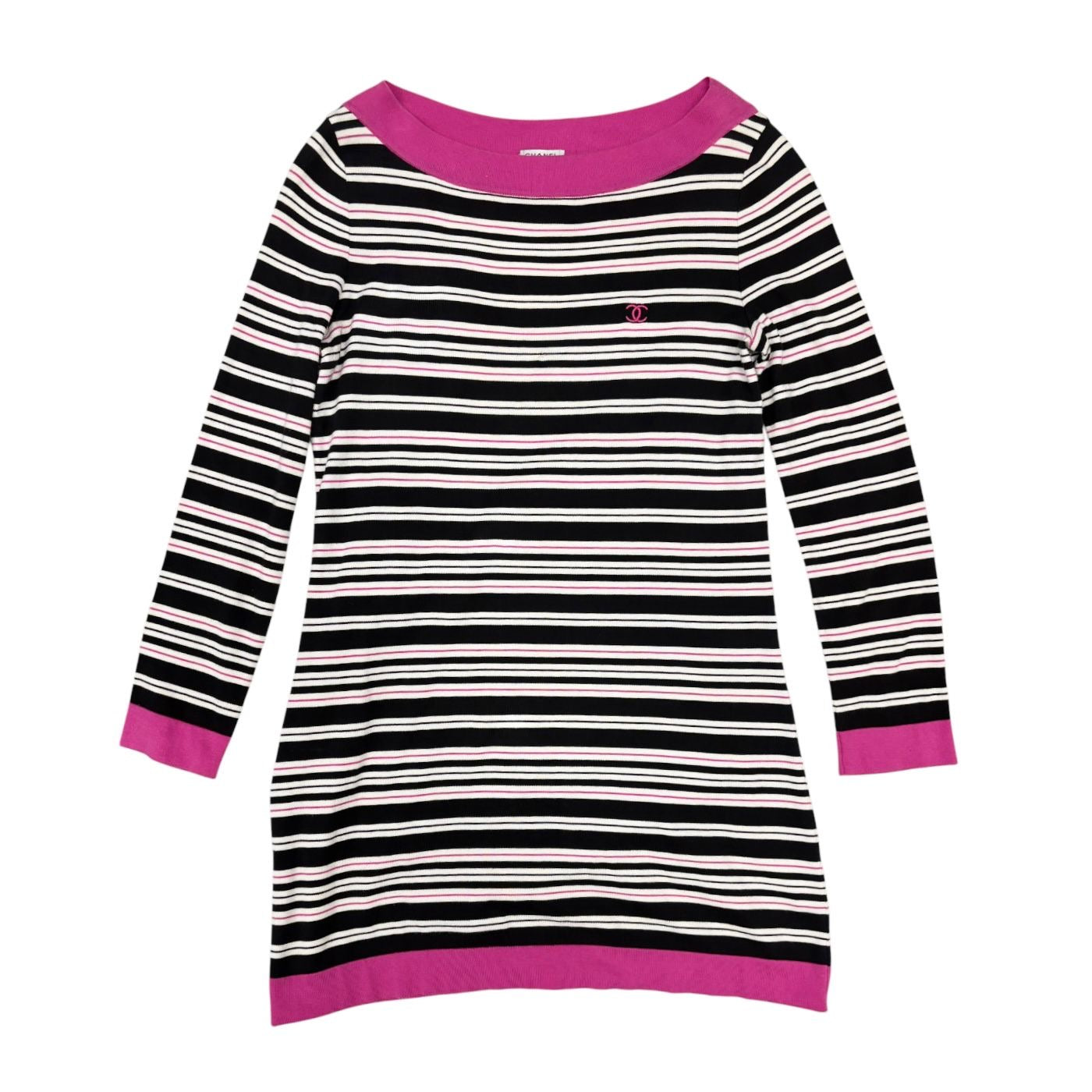 Chanel Pink Striped Off The Shoulder Dress