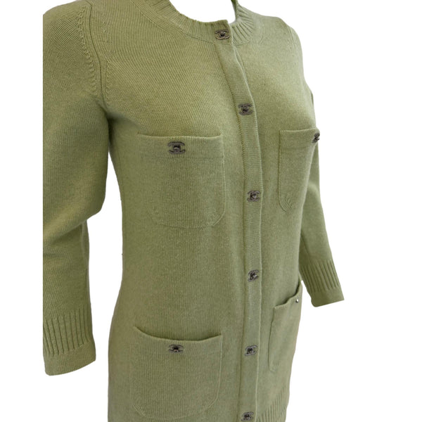 Chanel Green Turnlcock Cashmere Cardigan