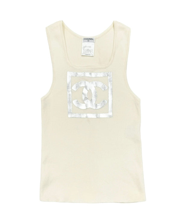 Chanel White Logo Ribbed Tank