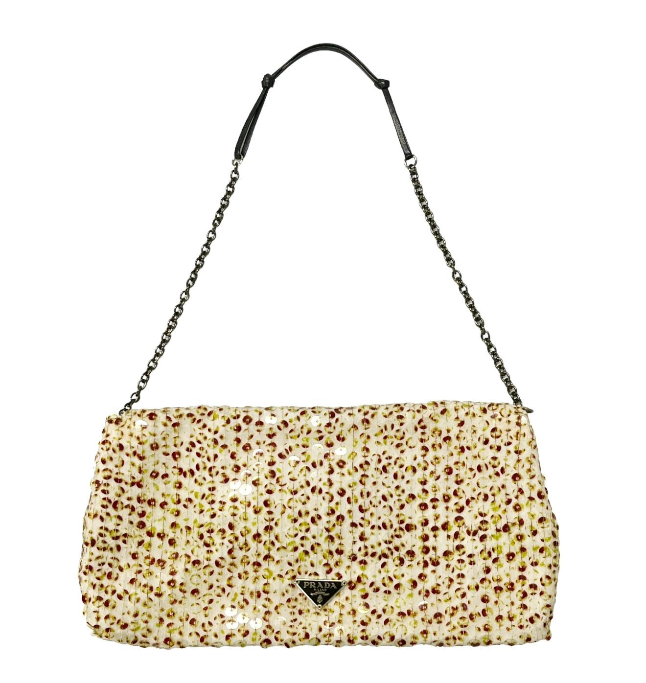 Prada Ivory Satin Sequin Shoulder Bag