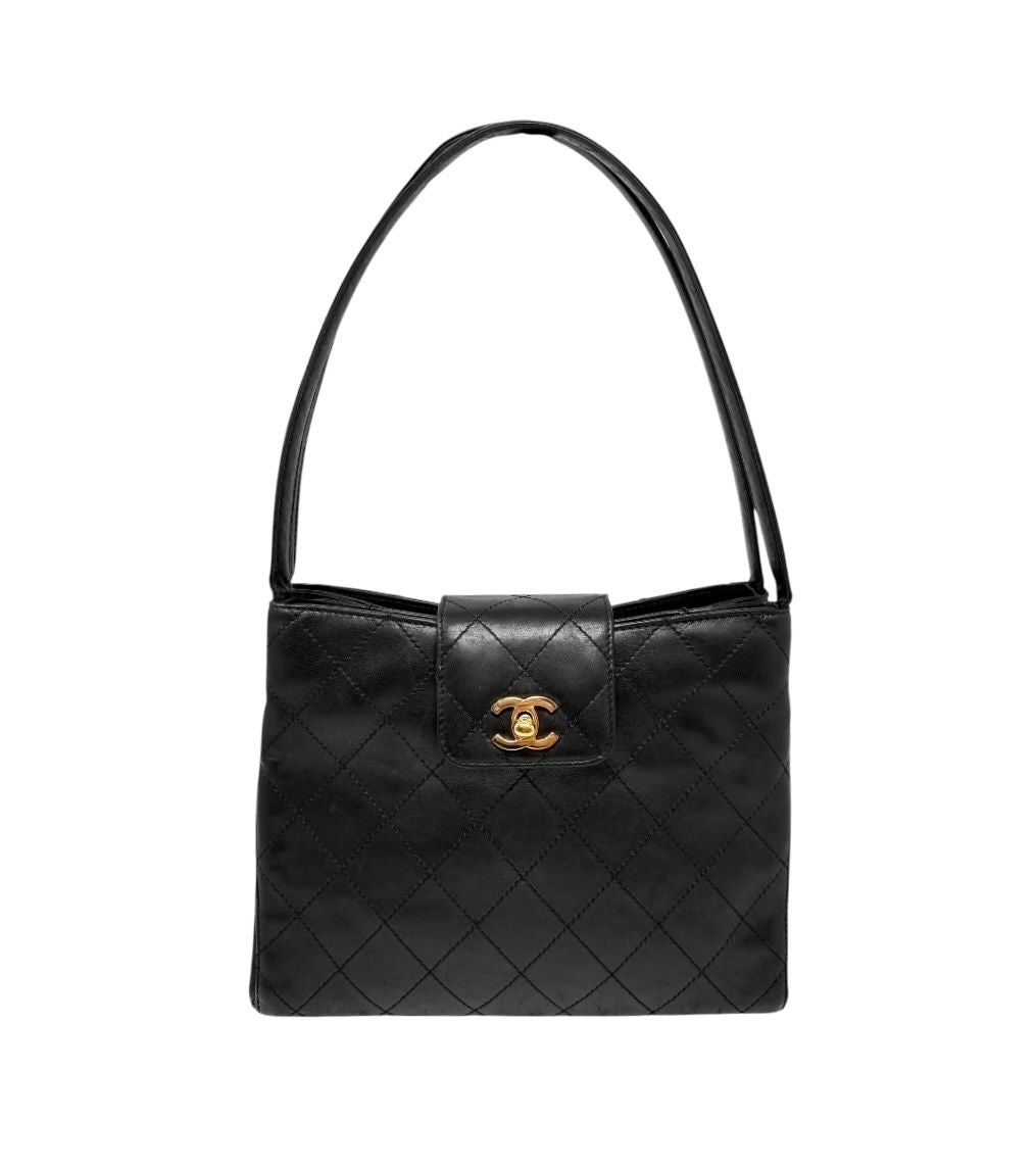 Chanel Black Lambskin Clasp Shoulder Bag