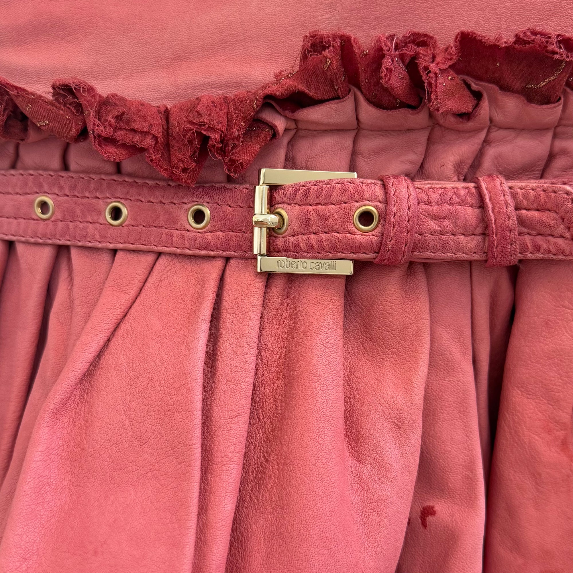 Roberto Cavalli Pink Leather Low Rise Skirt