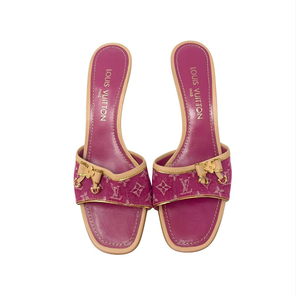 Louis Vuitton Pink Denim Monogram Kitten Heels
