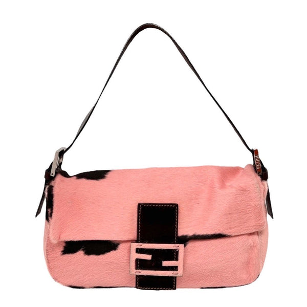 Fendi Pink Cow Print Baguette Bag