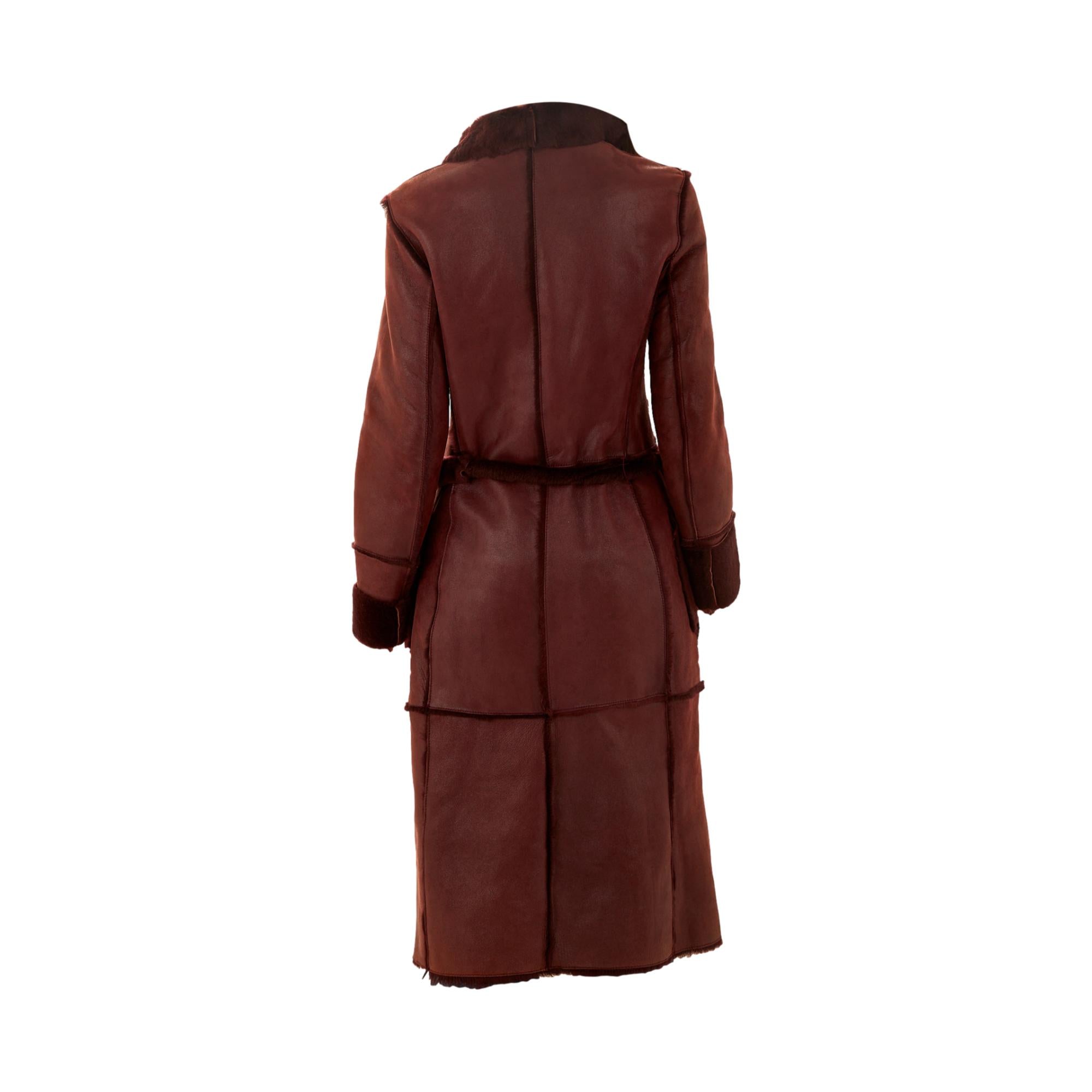 Dolce & Gabbana Burgundy Shearling Trench