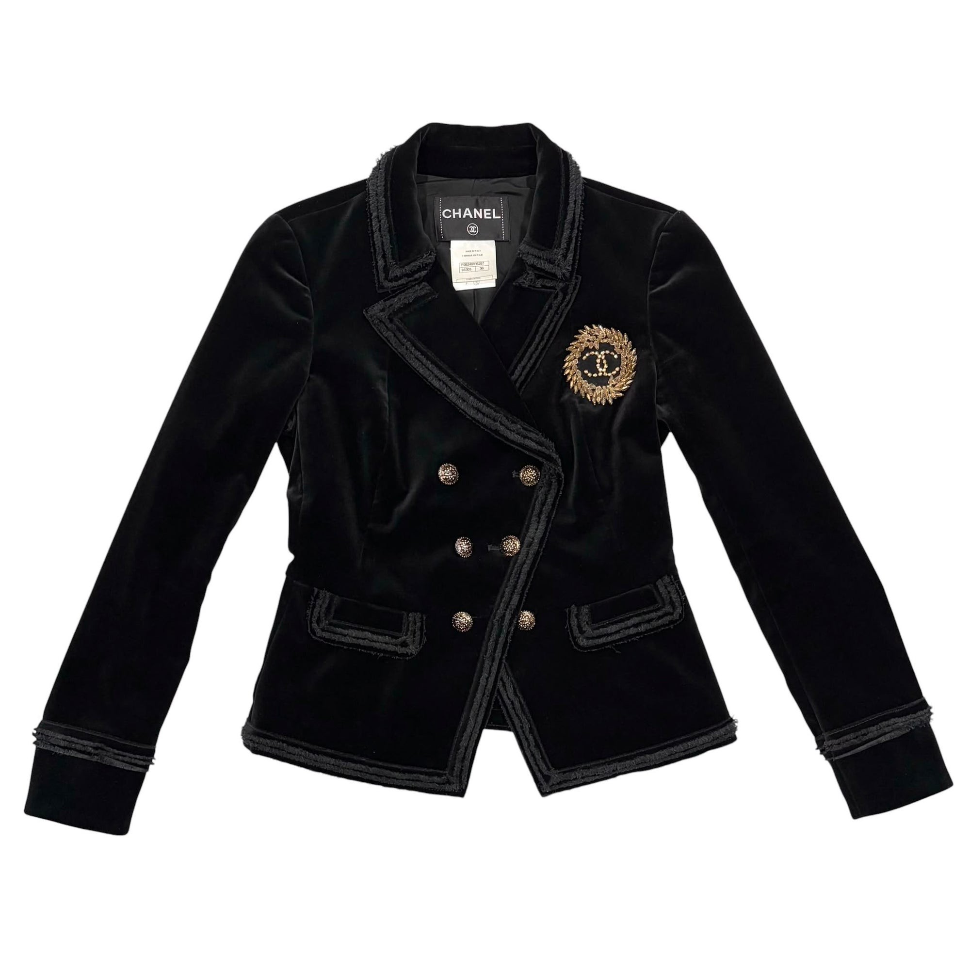 Chanel Black Velvet Logo Jacket