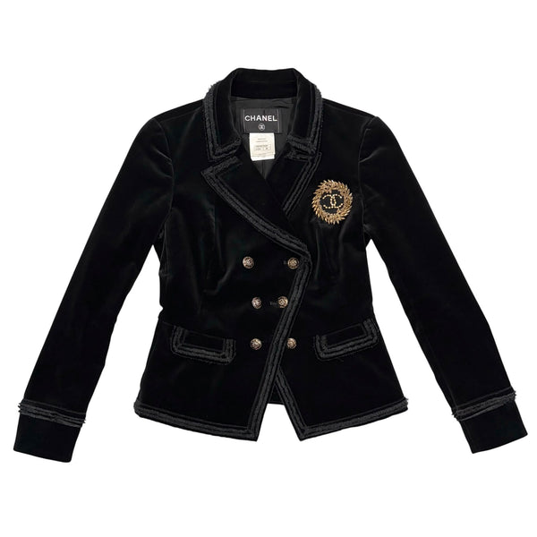Chanel Black Velvet Logo Jacket