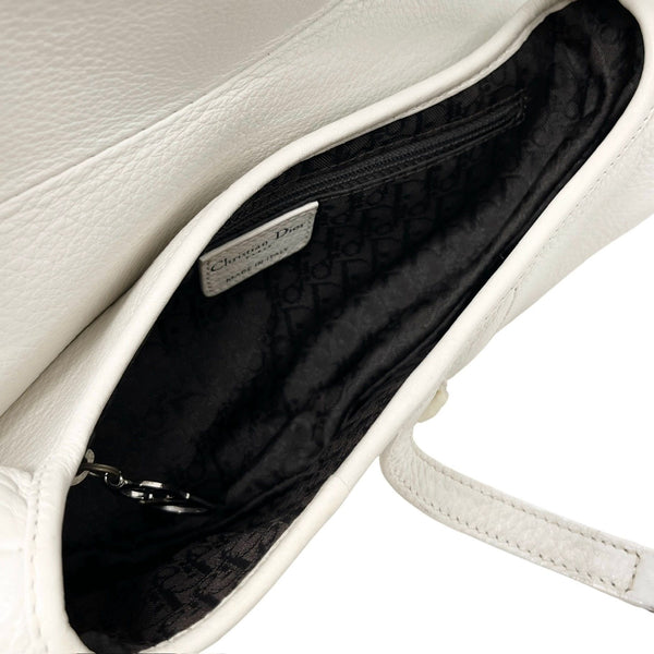 Dior White Leather Stitched Saddle Bag