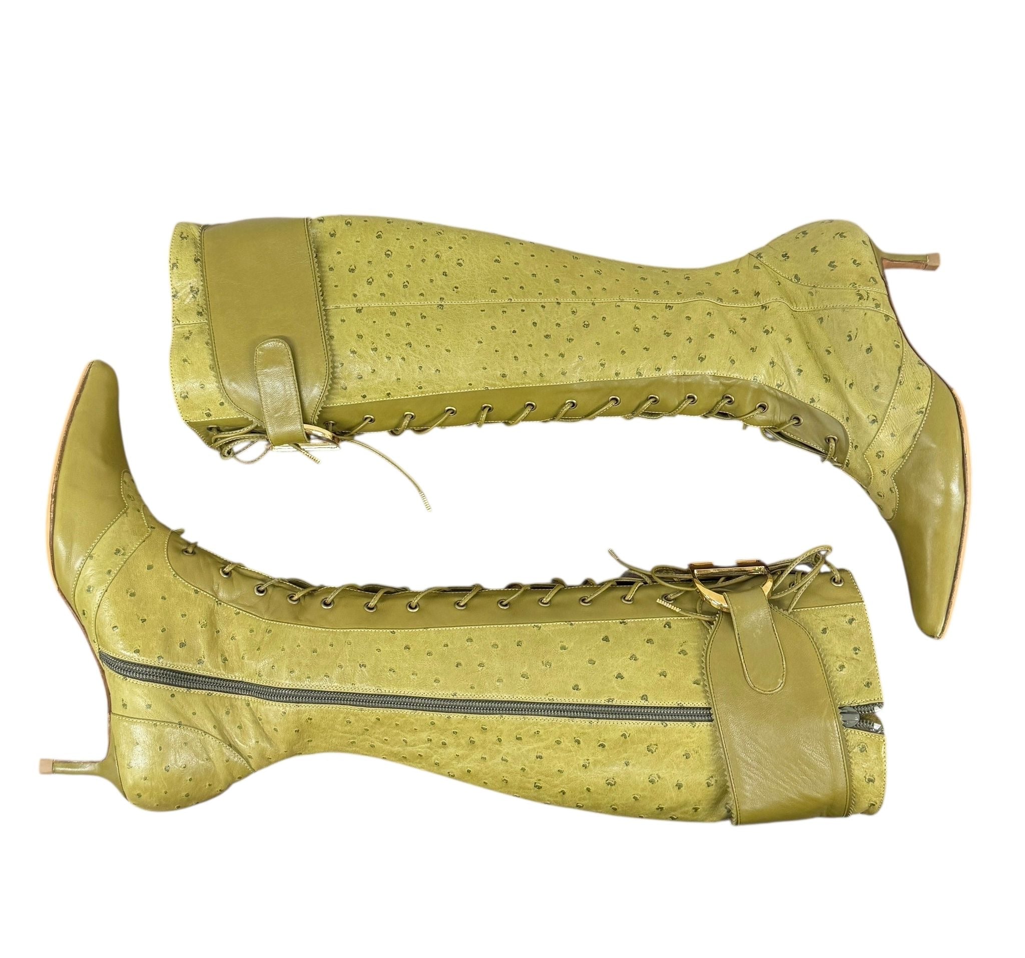 Dior Green 'CD' Logo Ostrich Boots – Treasures of NYC