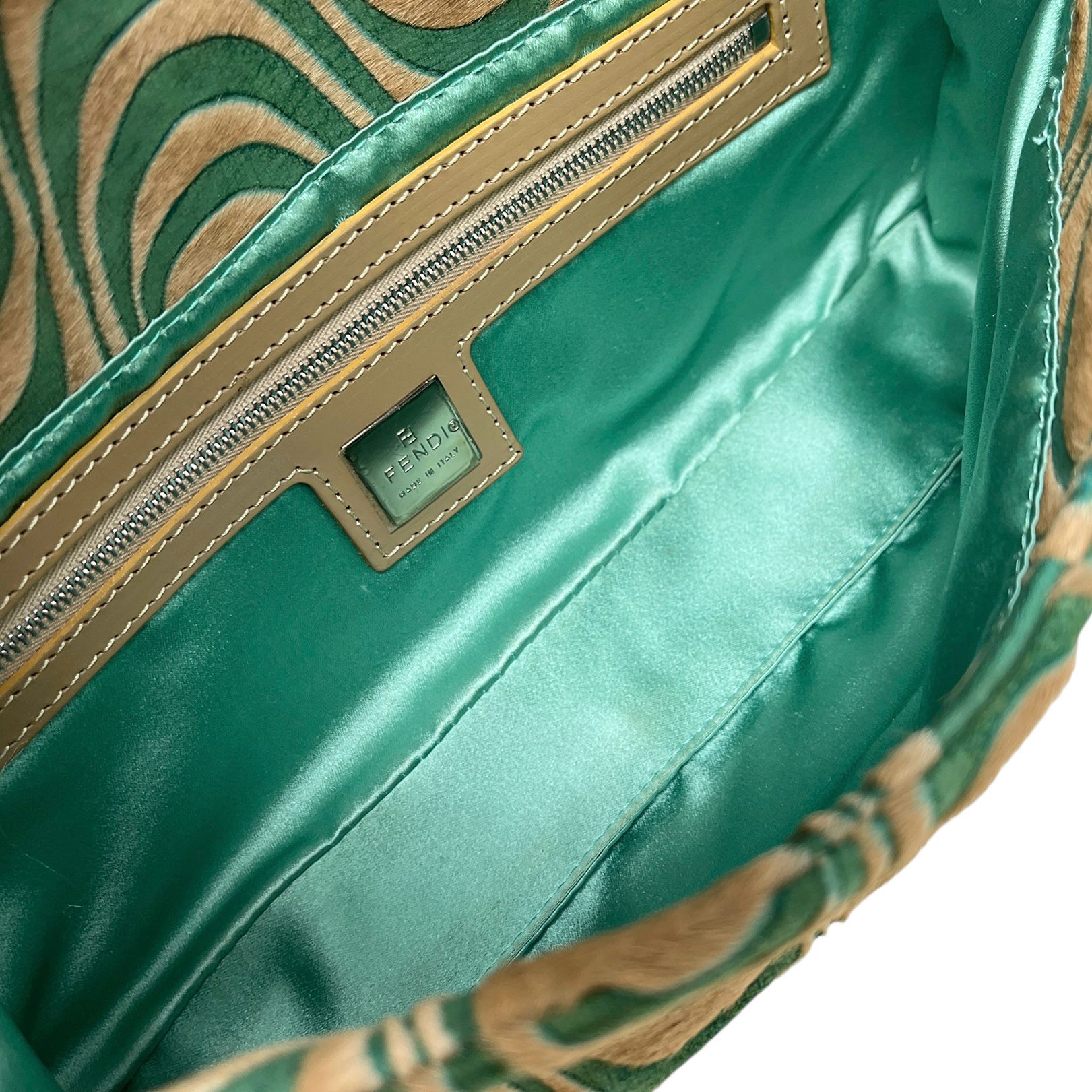 Fendi Green Calf Hair Baguette Bag