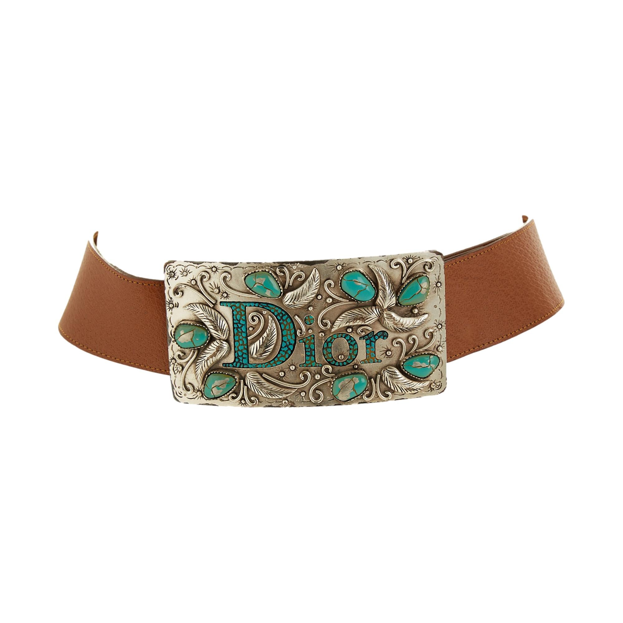 Dior Oversized Silver + Turquoise Logo Belt