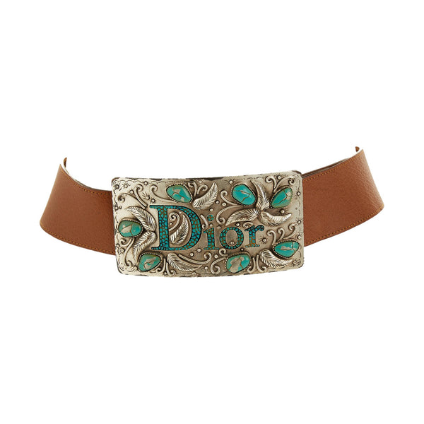 Dior Oversized Silver + Turquoise Logo Belt