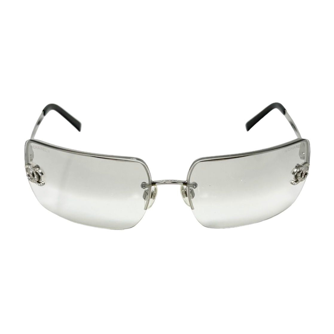 Chanel Clear Rhinestone Logo Rimless Sunglasses