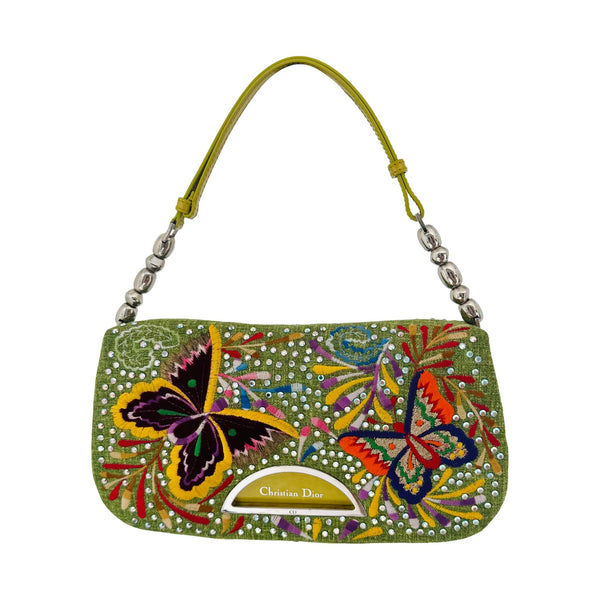 Dior Green Butterfly Embellished Shoulder Bag