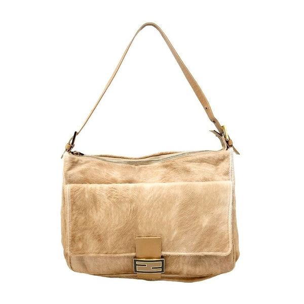 Fendi Tan Calf-Hair Shoulder Baguette Bag