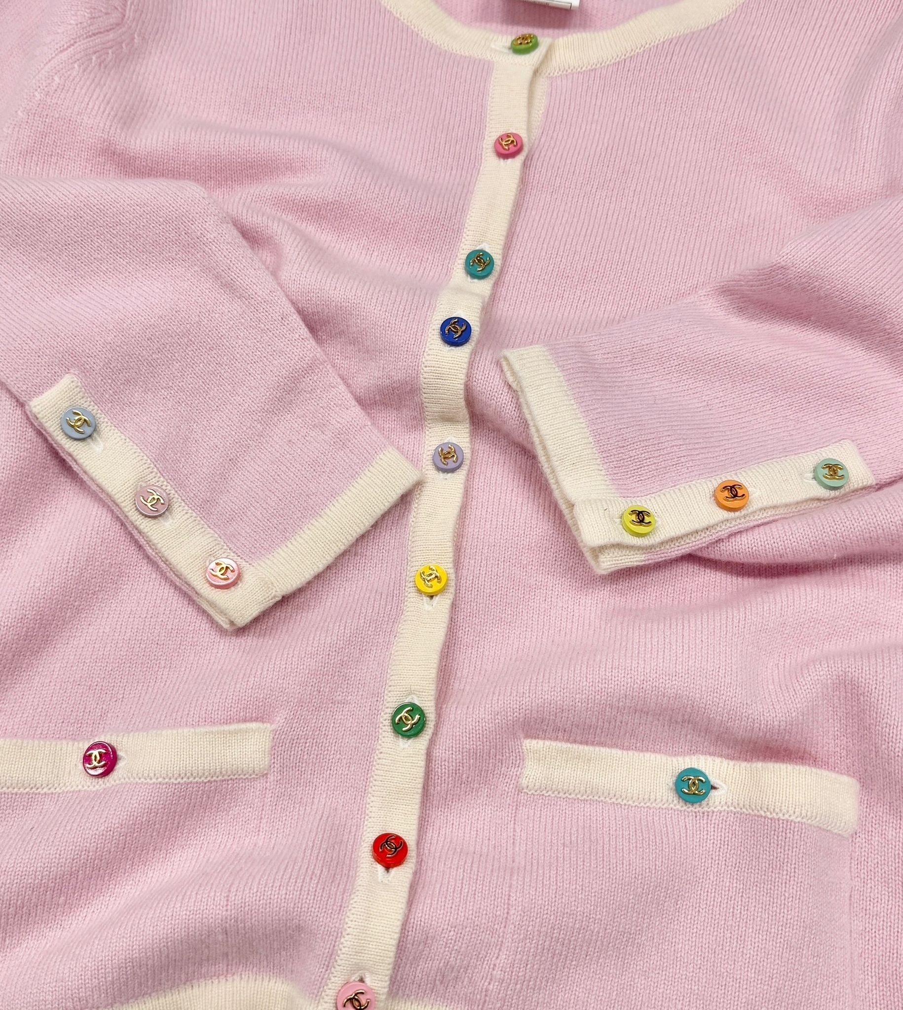 Chanel Pink Logo Button Cardigan