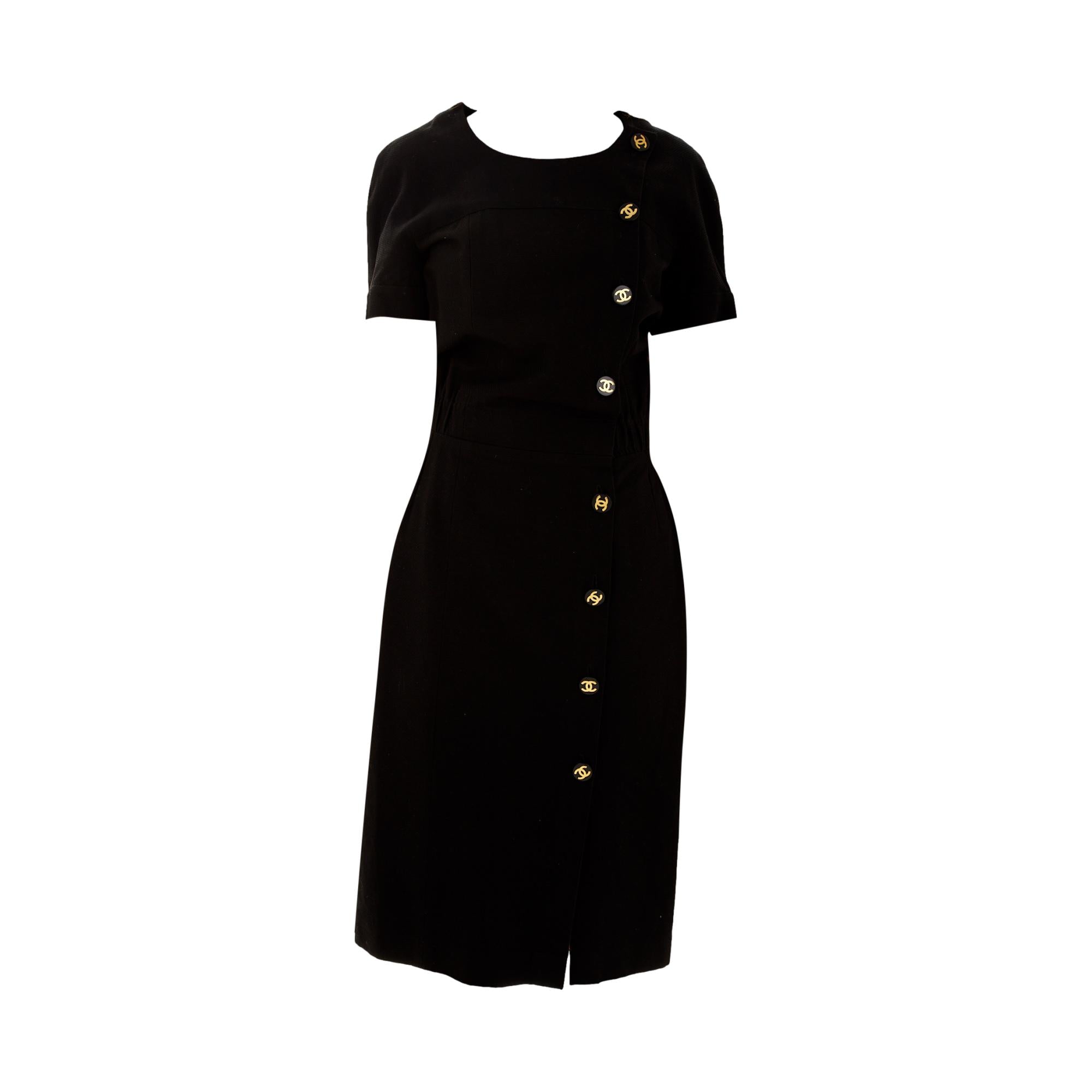 Chanel Black Button Midi Dress