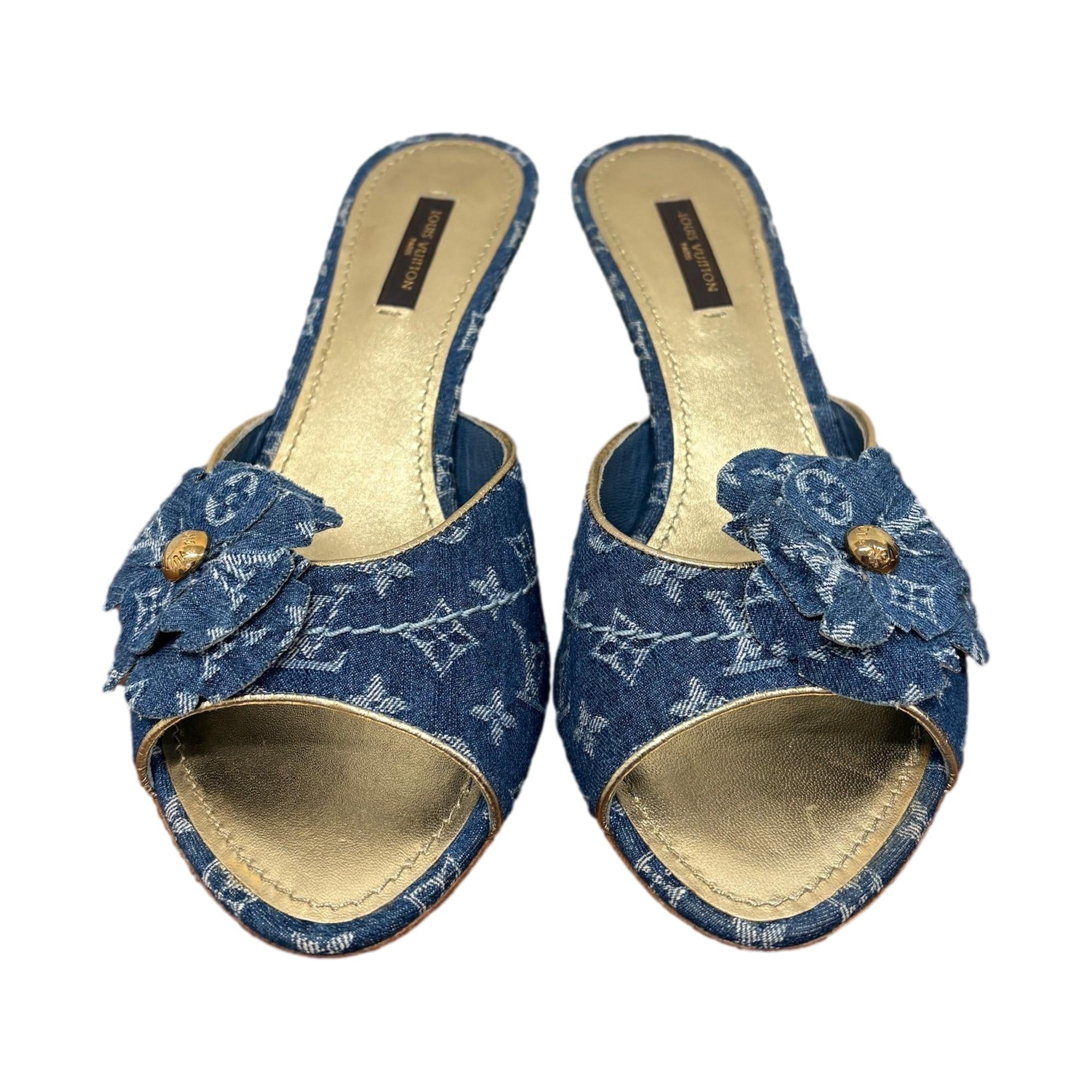 Louis Vuitton Blue Denim Kitten Heels