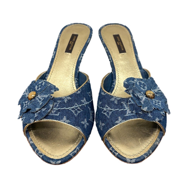 Louis Vuitton Blue Denim Kitten Heels
