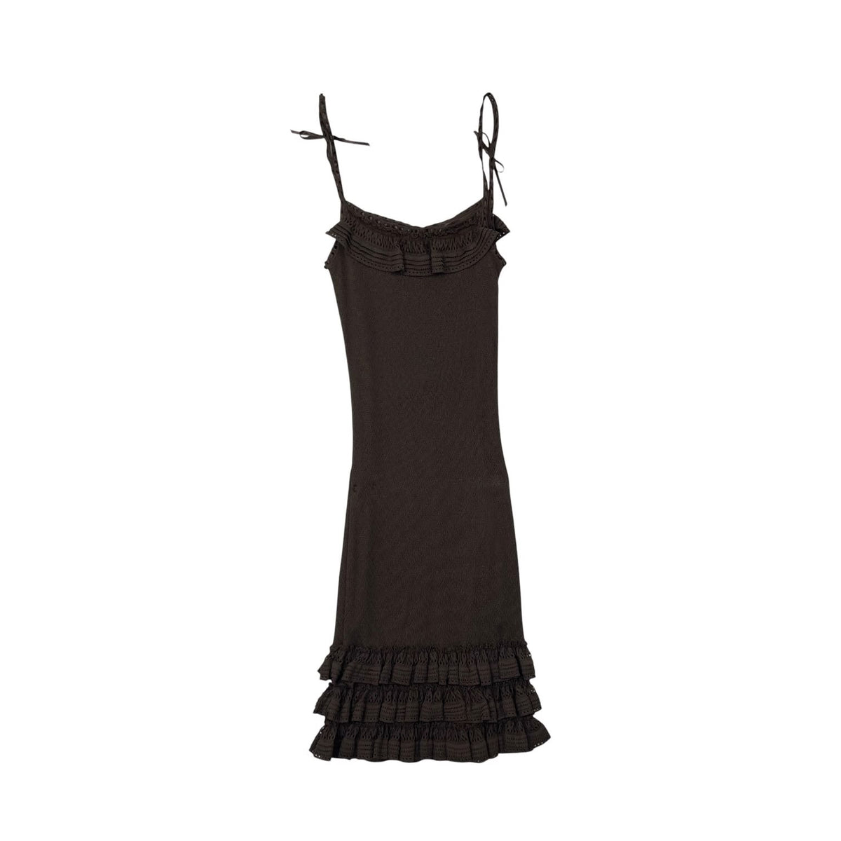Dior Brown Knit Ruffle Dress