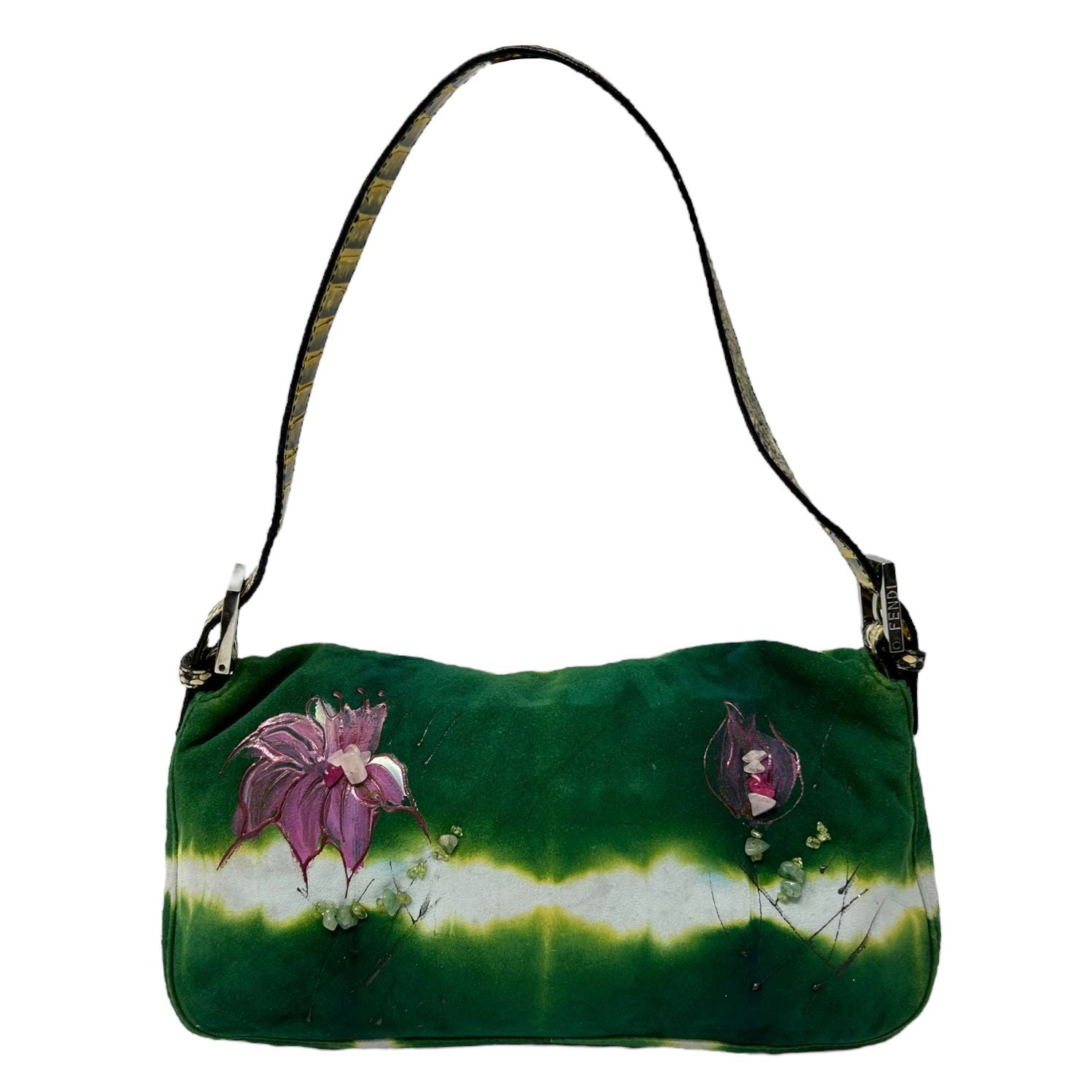 Fendi Green Floral Baguette