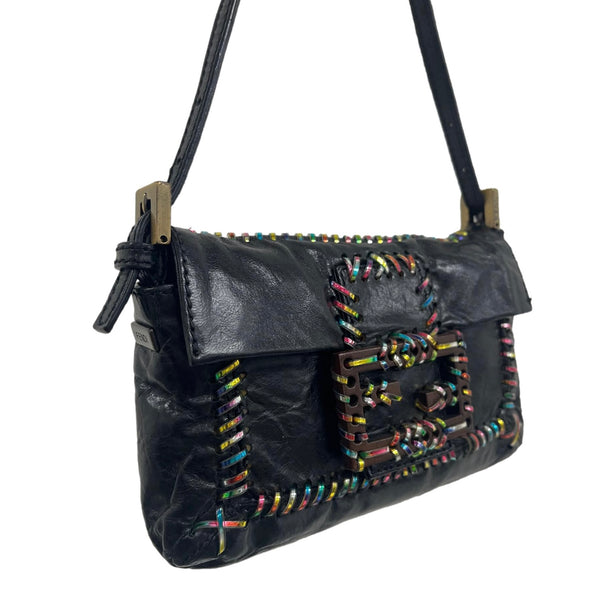 Fendi Black Whipstitch Mini Baguette