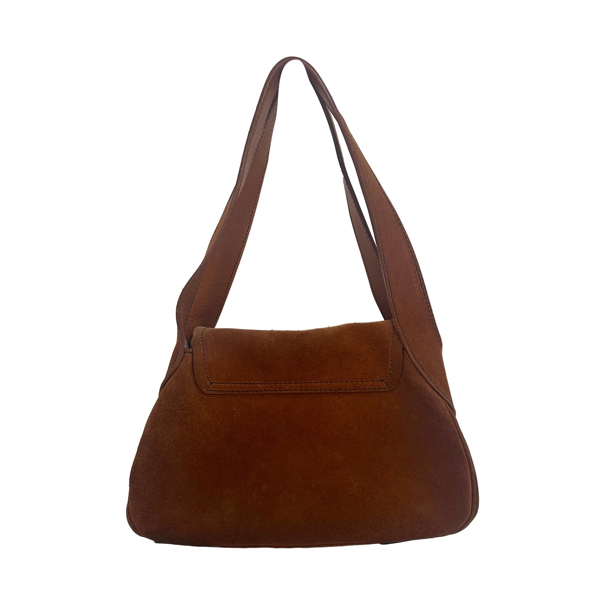 Prada Brown Suede + Leather Buckle Shoulder Bag