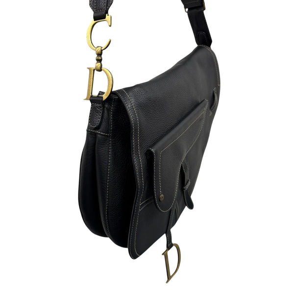 Dior Black Leather Saddle Crossbody Bag