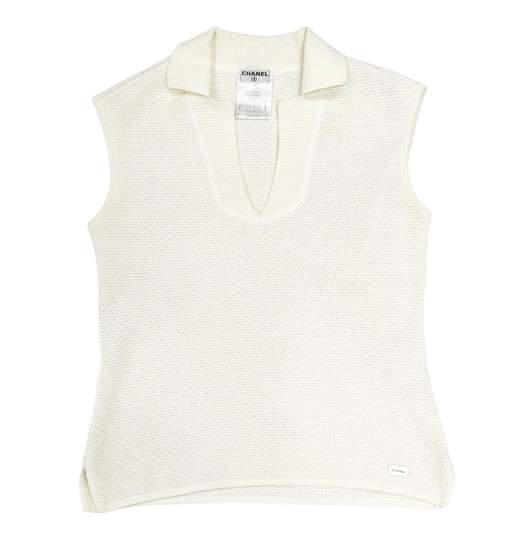 Chanel Cream Logo Cropped Polo Tank