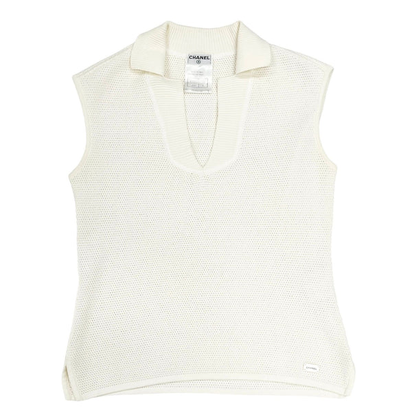 Chanel Cream Logo Cropped Polo Tank