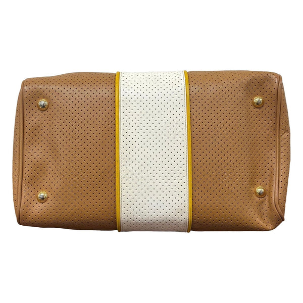 Prada Tan Leather Perforated Boston Bag