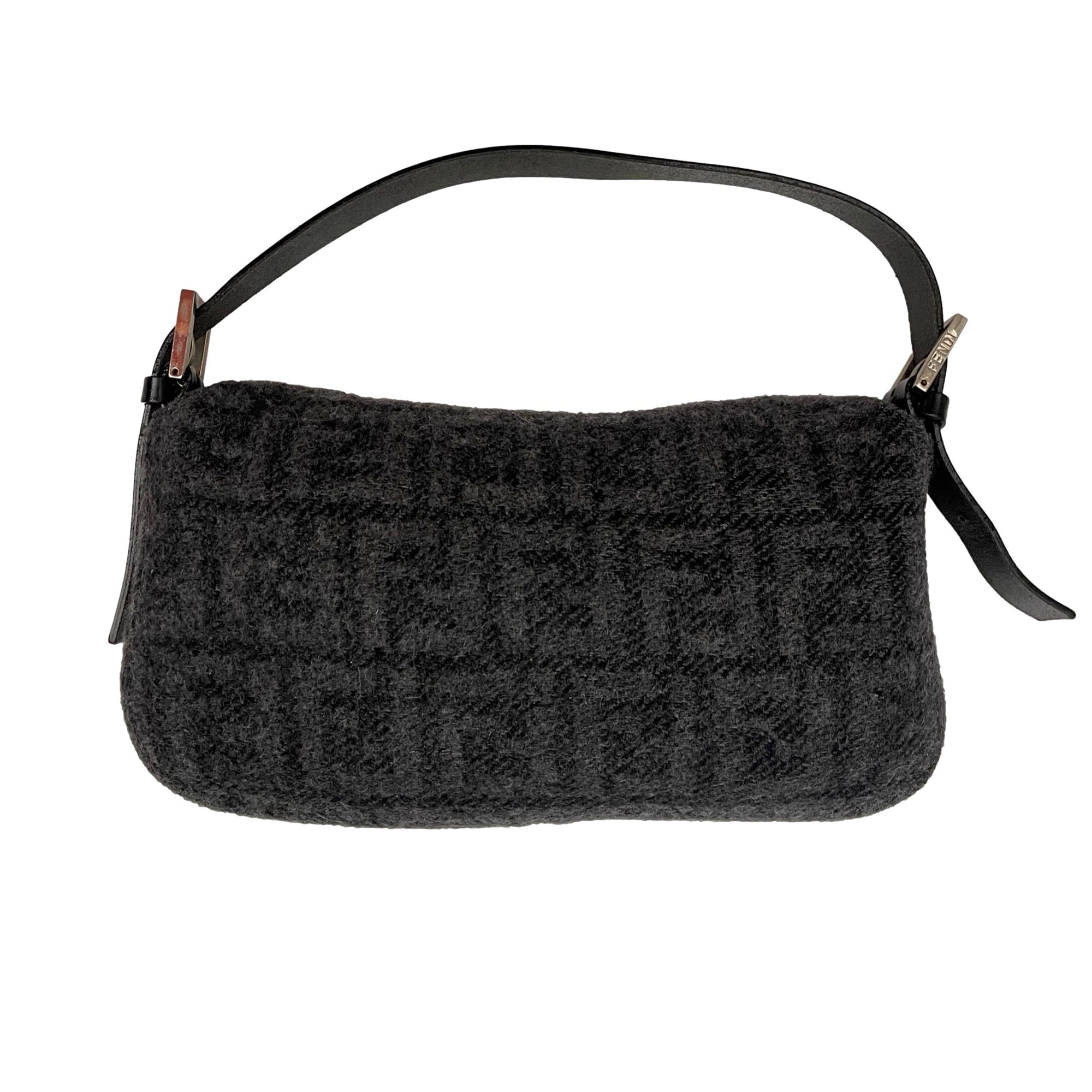 Fendi Grey Wool Logo Baguette Bag