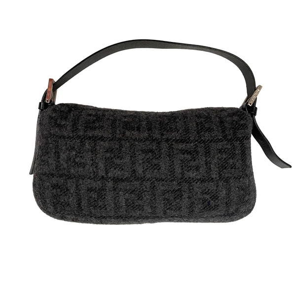 Fendi Grey Wool Logo Baguette Bag