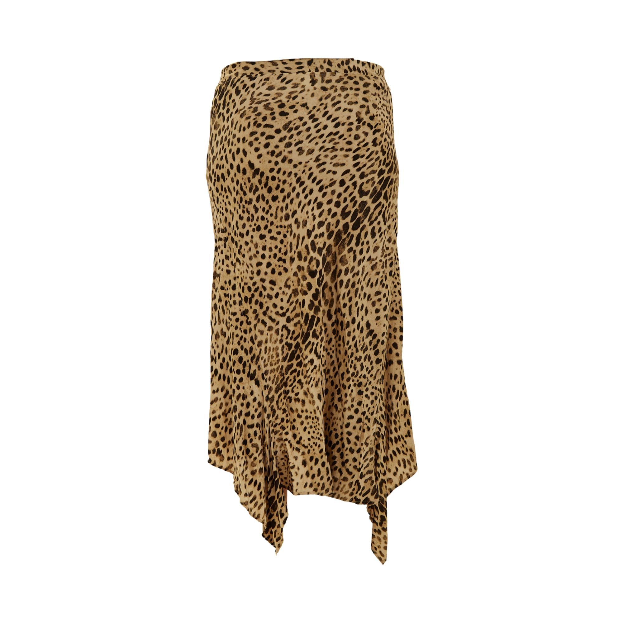 Roberto Cavalli Leopard Print Silk Skirt