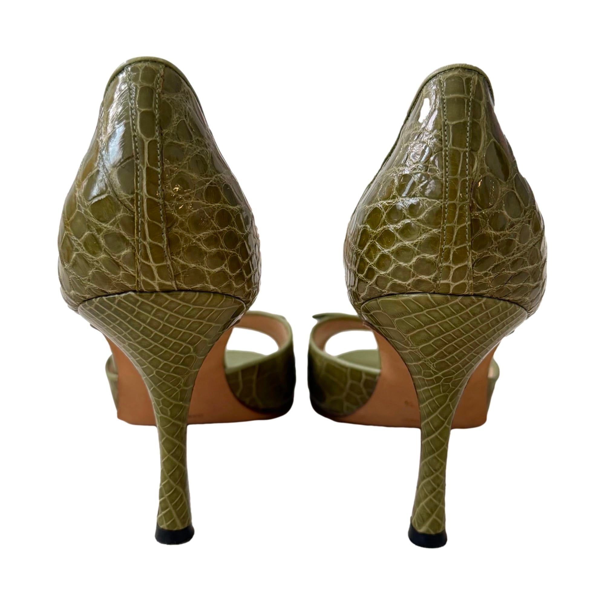 Manolo Blahnik Green Buckle Heels