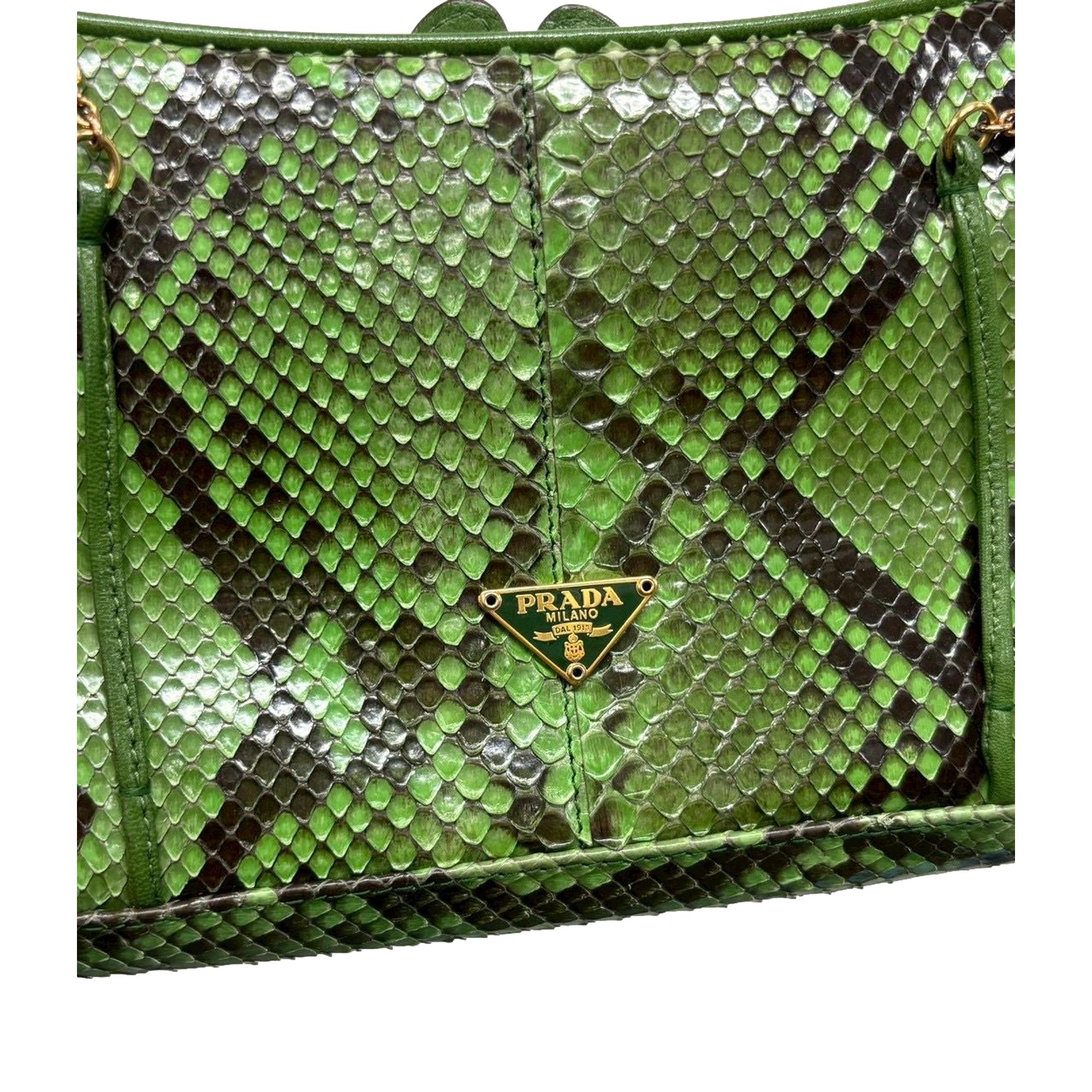 Prada Green Snakeskin Kisslock Shoulder Bag
