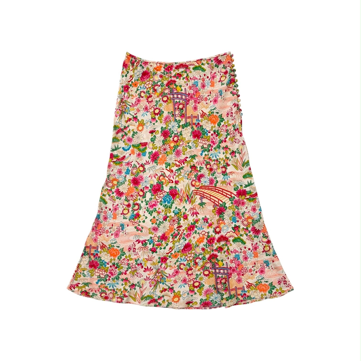 Dior Silk Floral Long Button Skirt
