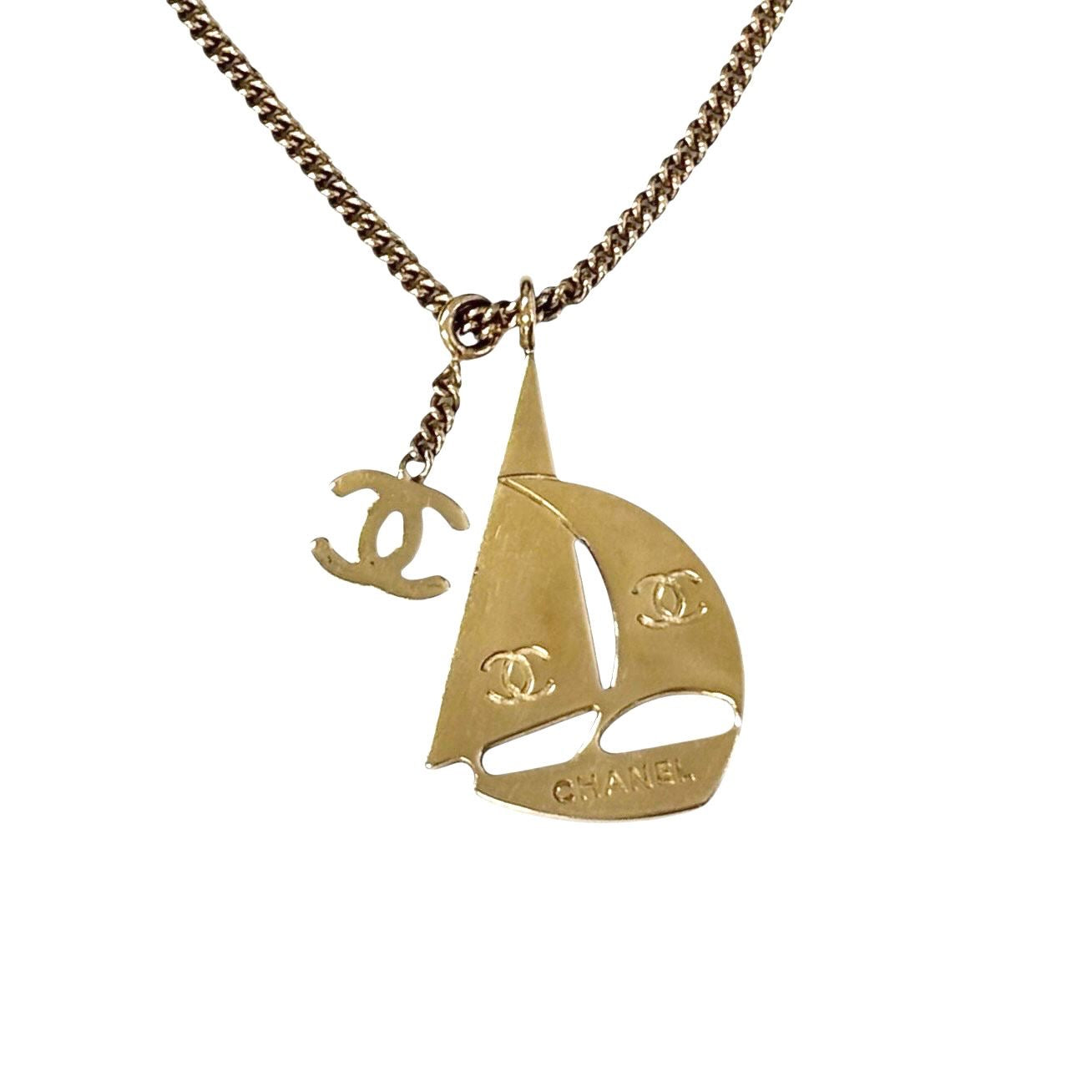 Chanel Gold Logo Boat Necklace