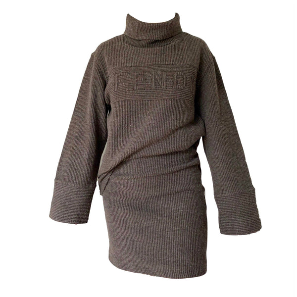 Fendi Brown Logo Skirt Set
