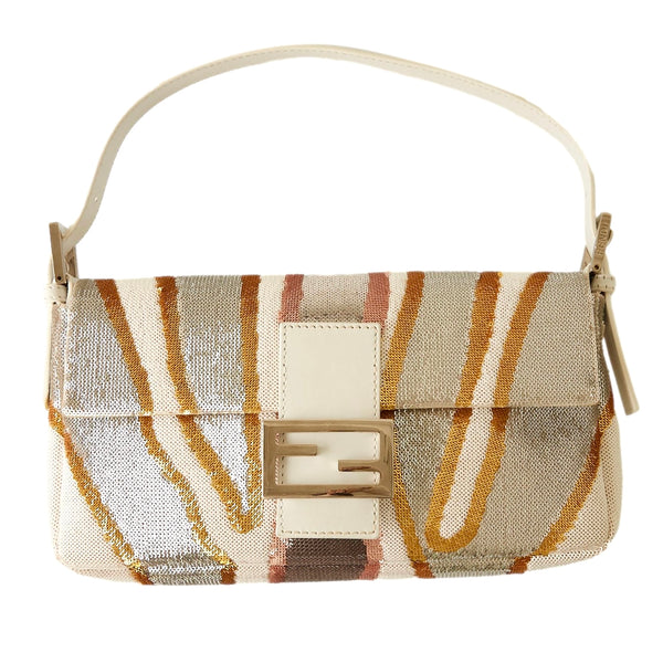 Fendi Silver and Gold Sequin Baguette Bag