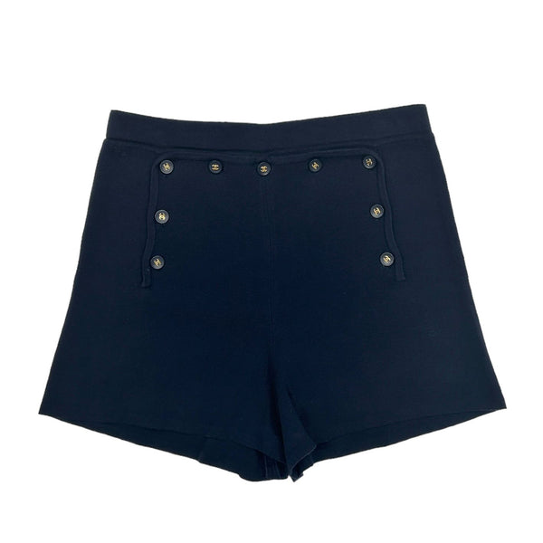 Chanel Navy Logo Button Shorts