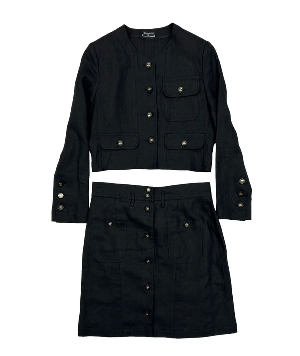 Chanel Black Cropped Skirt Set