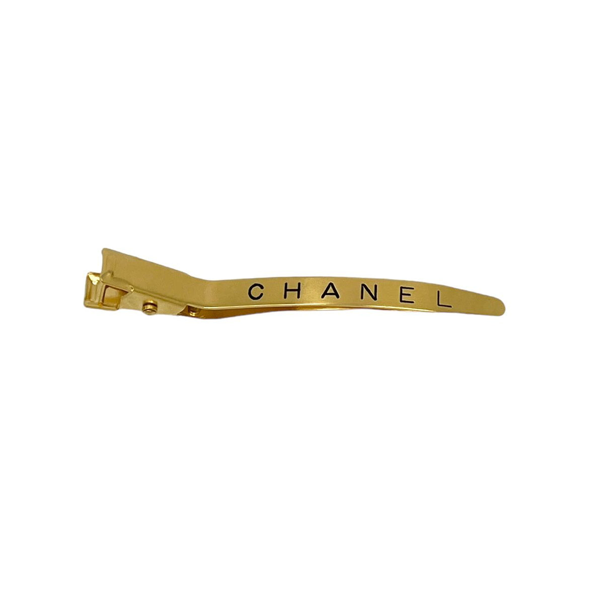 CHANEL Gold-Tone Vintage CC Logo & Faux Pearl French Snap Clip Barrette Chanel Gold Tone Faux Pearl w/ Logo Clip Earrings 94A – The  main image 4