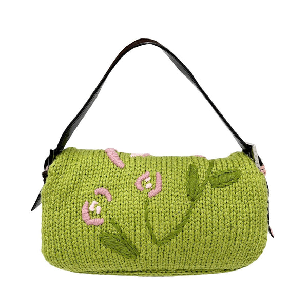 Fendi Green Floral Knit Baguette