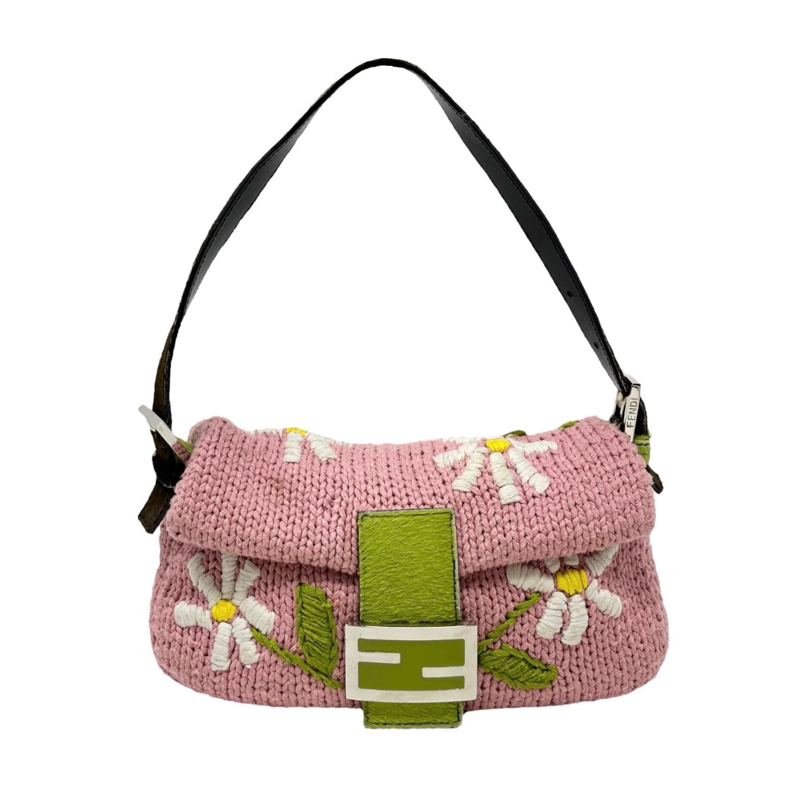 Fendi Pink Floral Knit Baguette