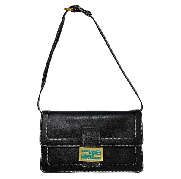 Fendi Black Leather Contrast Stitch Baguette