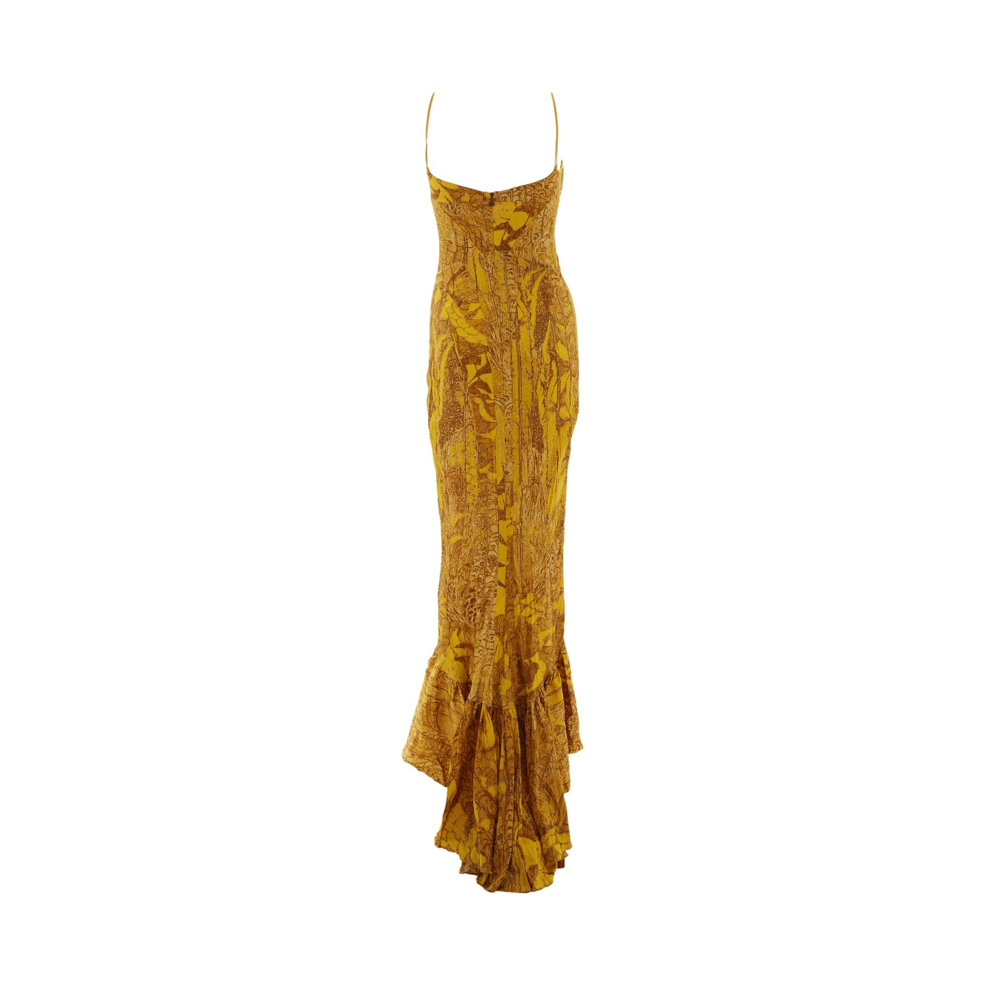 Roberto Cavalli Gold Silk Print Gown Treasures of NYC Roberto Cavalli Gold Silk Print Gown Treasures of NYC