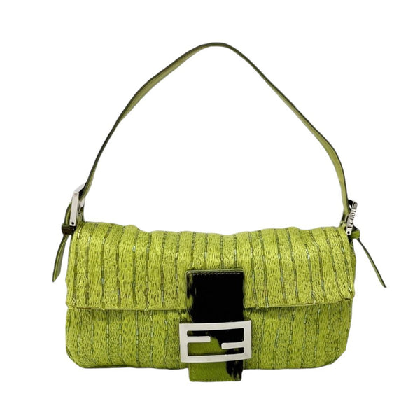 Fendi Green Beaded Cow Print Baguette Bag