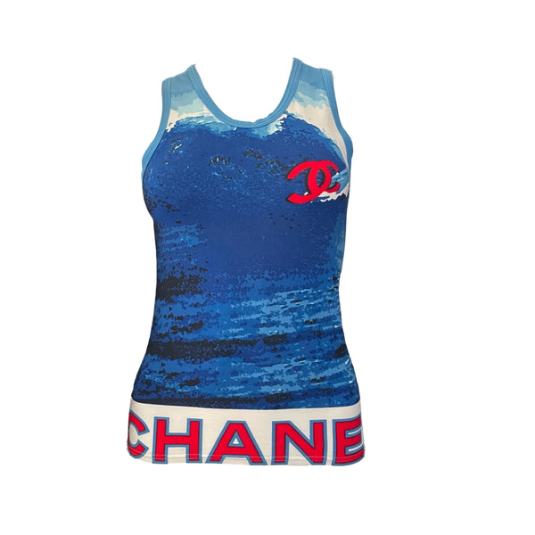 Chanel Blue Surf Logo Tank Top